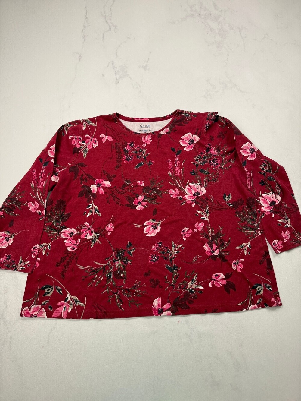 Croft & Barrow Classic Tee Blouse Burgundy 90s Statement Style - Womens 3X